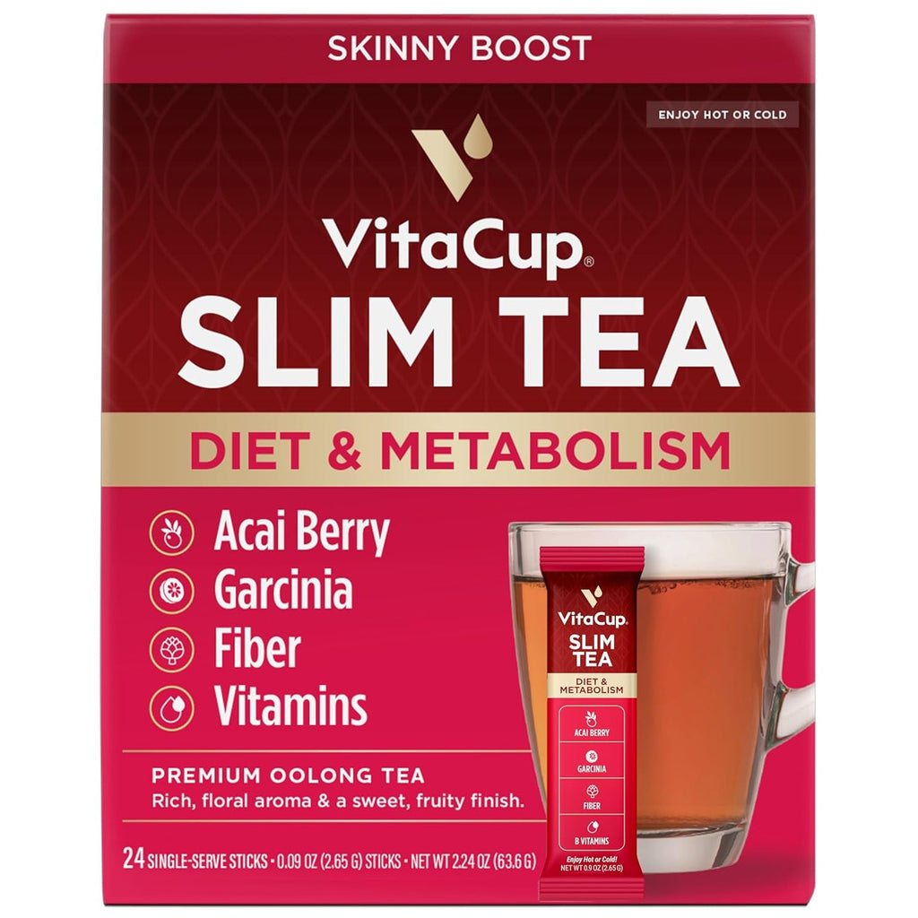 Vitacup Slim Instant Tea Packets for Diet Support, Oolong Tea W/B Vitamins, Garcinia, Inulin & Acai, On-The-Go Instant Sticks, 24 Ct