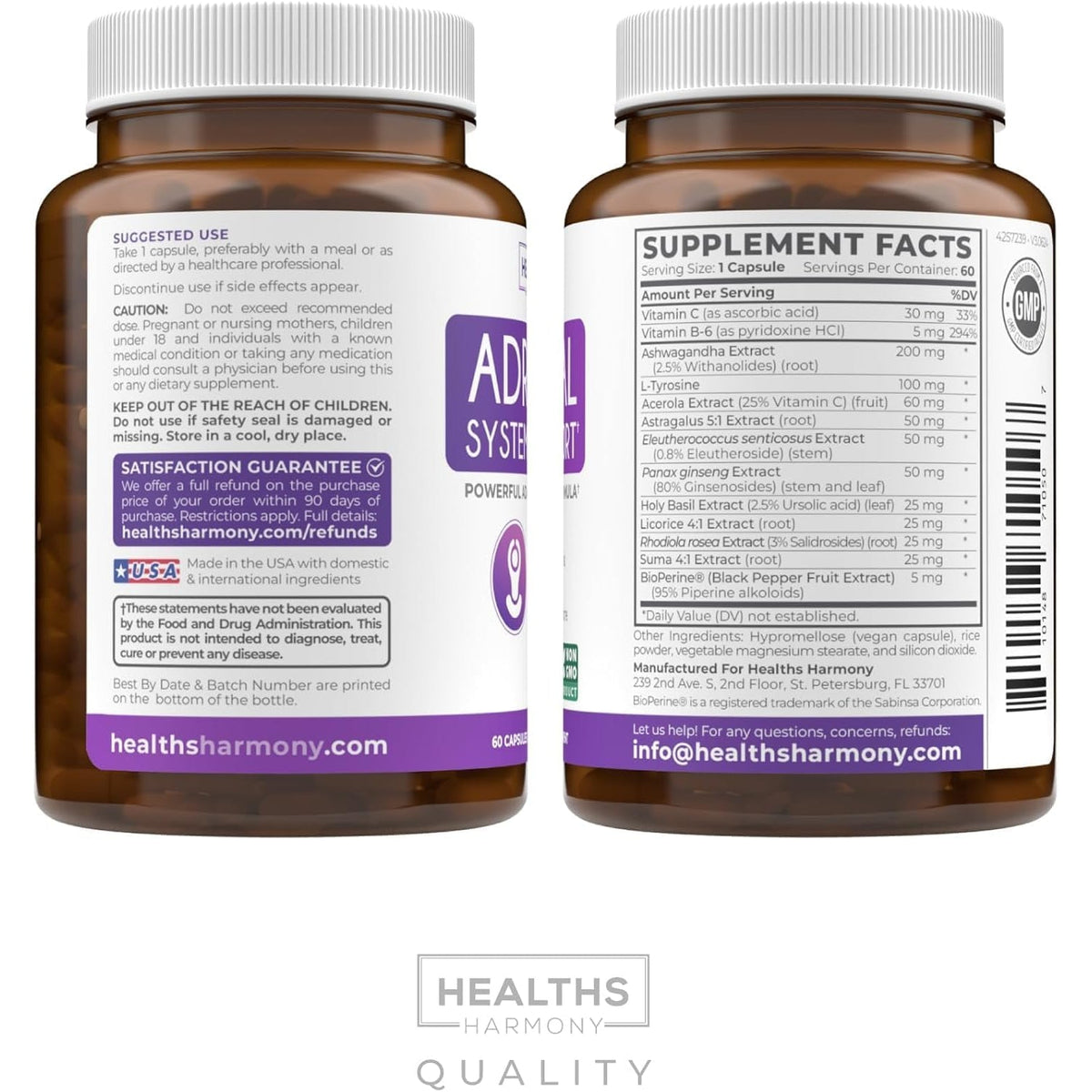 Adrenal System Support & Cortisol Manager (2 Month Supply) Powerful Ashwagandha & L-Tyrosine Fatigue Supplement - Maintain Balanced Cortisol Levels, Health, & Stress Relief - Non-Gmo - 60 Capsules