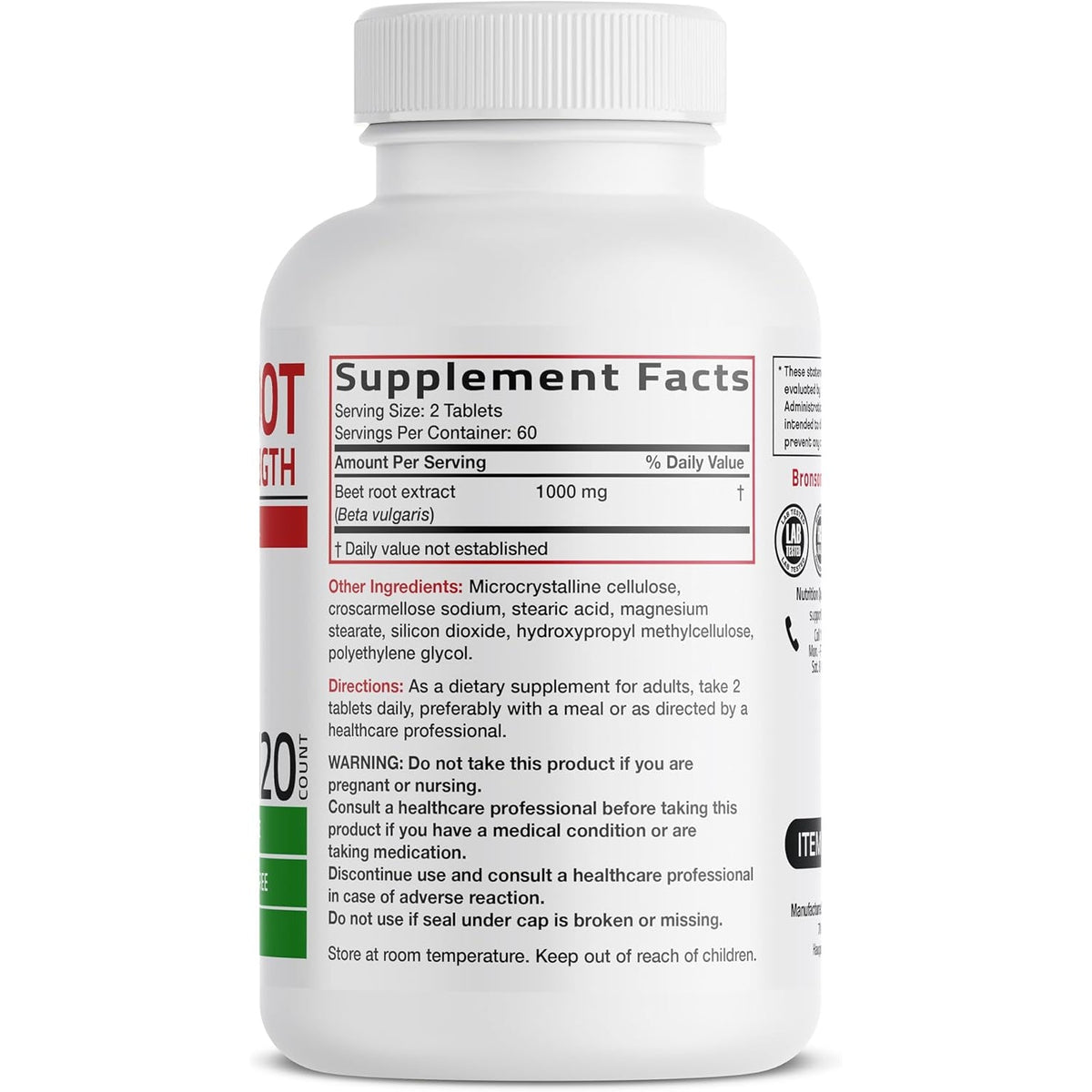 Bronson Beet Root Double Strength, Non-Gmo, 120 Vegetarian Tablets