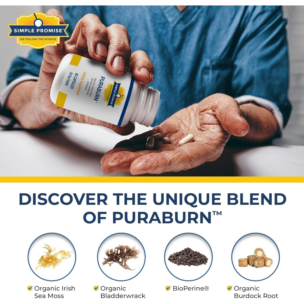 Simple Promise Puraburn™ - Herbal Wellness Supplement with Organic Irish Sea Moss, Bladderwrack & Burdock Root - Supports Digestive Health & Nutrient Absorption - 60 Capsules