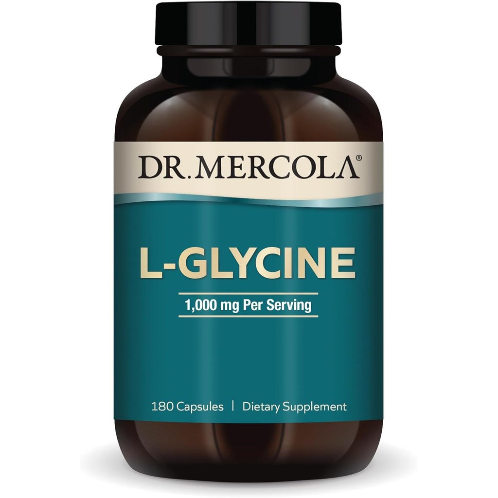 Dr. Mercola L-Glycine - Aids Production of Glutathione & Collagen - Supports Heart, Brain, Digestion, Metabolic & Immune Health - Non-Gmo, Gluten-Free & Soy-Free - 180 Capsules (90 Servings)