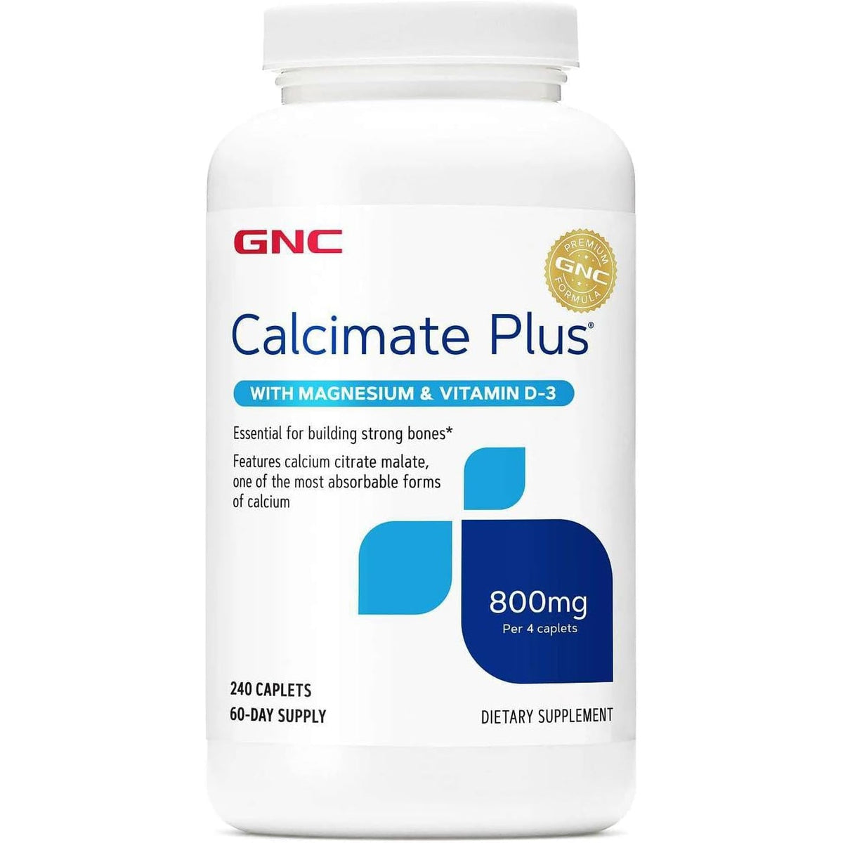 GNC Calcimate plus 800Mg Supplement, Supports Strong Bones, Enhances Calcium Absorption, 60 Servings