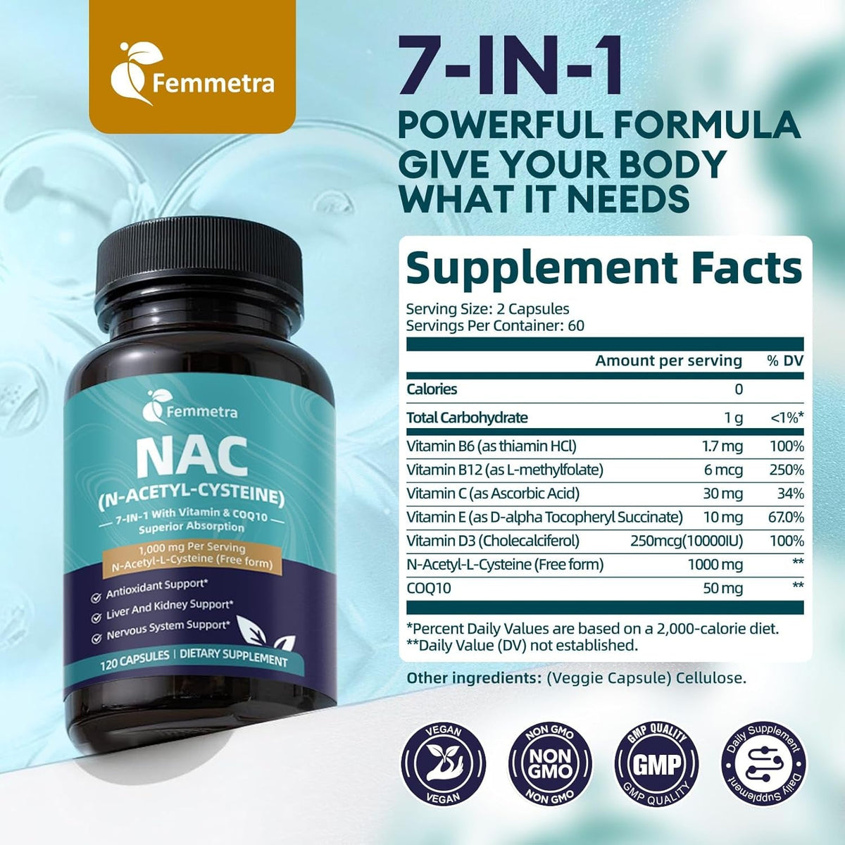 NAC Supplement N-Acetyl Cysteine| NAC 1,000Mg per Serving Capsules for Liver & Kidney Detox, Immune Support & Antioxidants - with Freeform N-Acetyl-L-Cysteine, Vegan, Non-Gmo, 120 Capsules