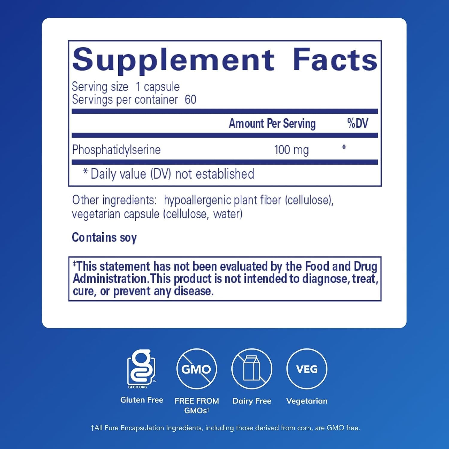 Pure Encapsulations PS 100 | Phosphatidylserine Amino Acid Supplement for Brain and Memory* | 60 Capsules