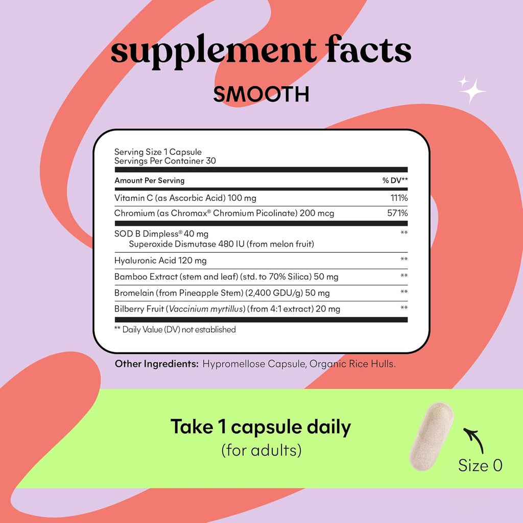 Lemme Smooth anti Cellulite Capsules for Women, Smooth Legs & Thighs, Reduce Cellulite & Crepey Skin W/Clinically Studied SOD & Silica (1 Month Supply 30 Ct)
