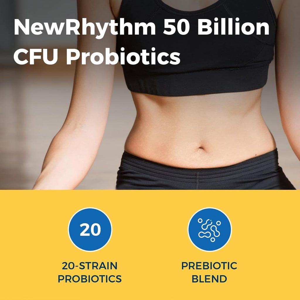 Newrhythm Probiotics 50 Billion CFU 20 Strains, 60 Veggie Capsules, Targeted Release Technology, Stomach Acid Resistant, No Need for Refrigeration, Non-Gmo, Gluten Free