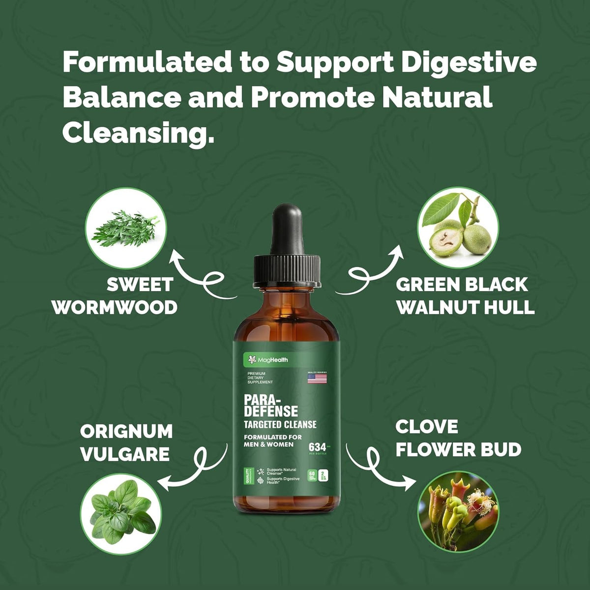 Wormwood Black Walnut Clove Tincture | 3Rd Party Tested Digestive Support Drops | Sweet Wormwood, Green Walnut Hull & Clove Extract Liquid for Gut Wellness | 2 Oz, 60 Servings