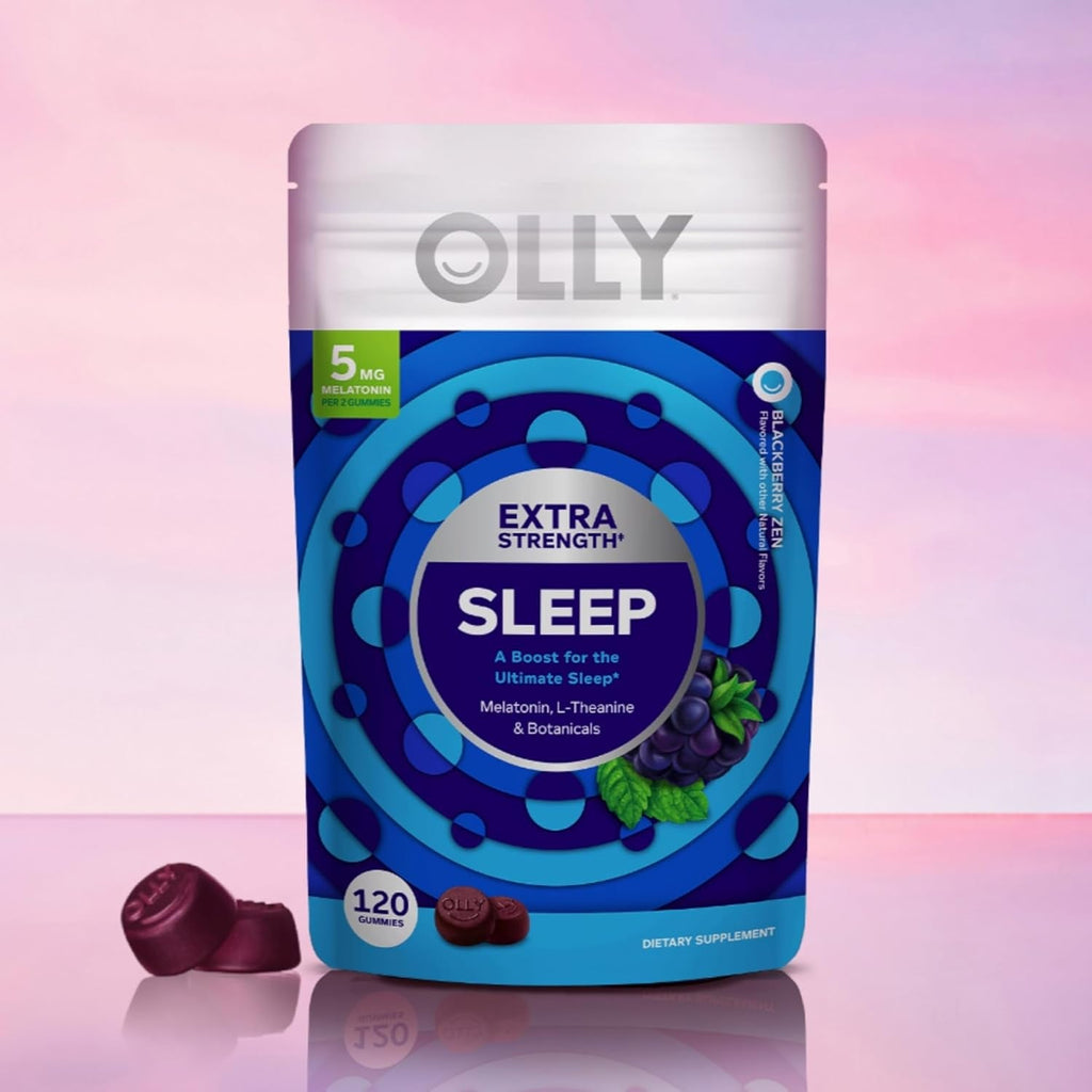 OLLY Extra Strength Sleep Gummy, Occasional Sleep Support Supplement*, 5 Mg Melatonin, L-Theanine, Blackberry Zen Flavor, 60 Day Supply - 120 Count (Packaging May Vary)