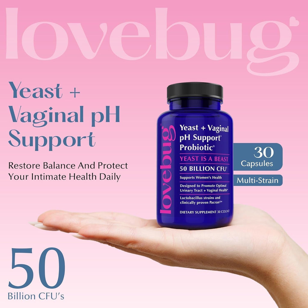 LOVEBUG Probiotics for Women with Pancran – Multi-Strain Probiotic Supporting UTI, BV, Odor & PH Balance - Vaginal Probiotics for Womens Intimate Flora & Digestive Health - 30 Capsules