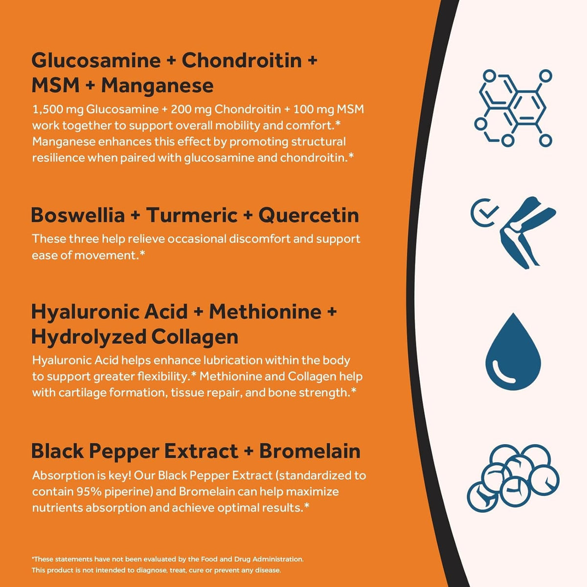 Doctor'S Recipes Glucosamine Chondroitin MSM Turmeric Quercetin, Movement Support Supplement for Men & Women, with Black Pepper for High Absorption, Mobility & Flexibility, No Shellfish, 240 Tablets