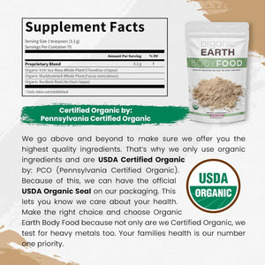Organic Earth Irish Sea Moss Powder 8Oz - Wildcrafted Sea Moss Organic with Bladderwrack & Burdock Root Powder - Thyroid, Digestion Support & Healthy Skin - USDA Certified Organic