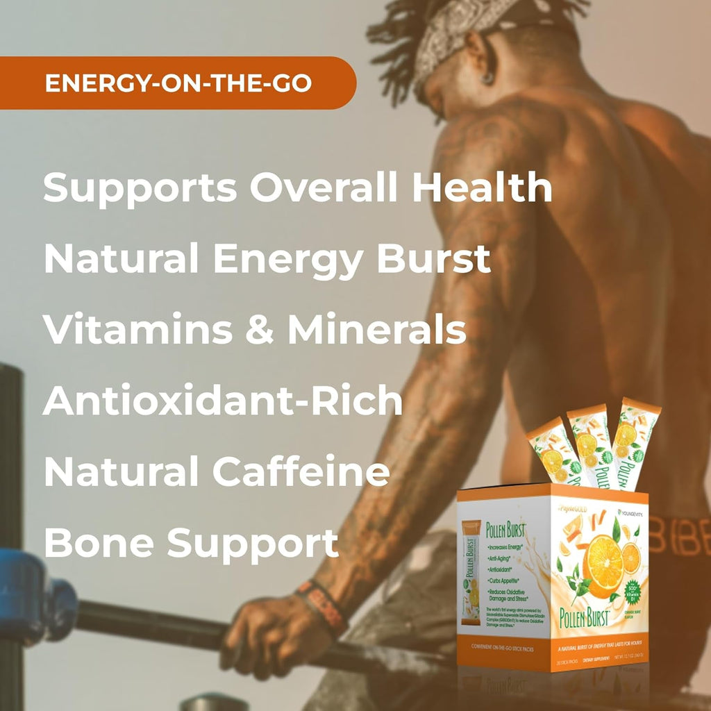 Youngevity Projoba Pollen Burst™ - Clean Natural Energy Supplement W/Green Tea, Pollen Extract, Glisodin® - Increase Focus, Brain Boost, Endurance, Mental Clarity (30 Sticks)