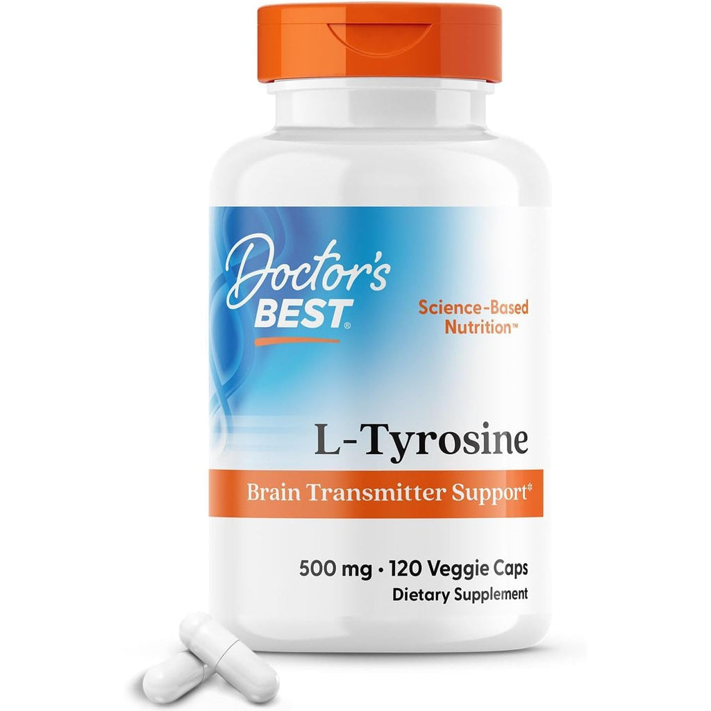 Doctors Best L Tyrosine Supplement for Men & Women - L-Tyrosine 500Mg Capsules, Brain Support for Adults, Amino Acid Support 500 Mg, Precursor for Thyroxine Production by Thyroid - 120 Veg Caps