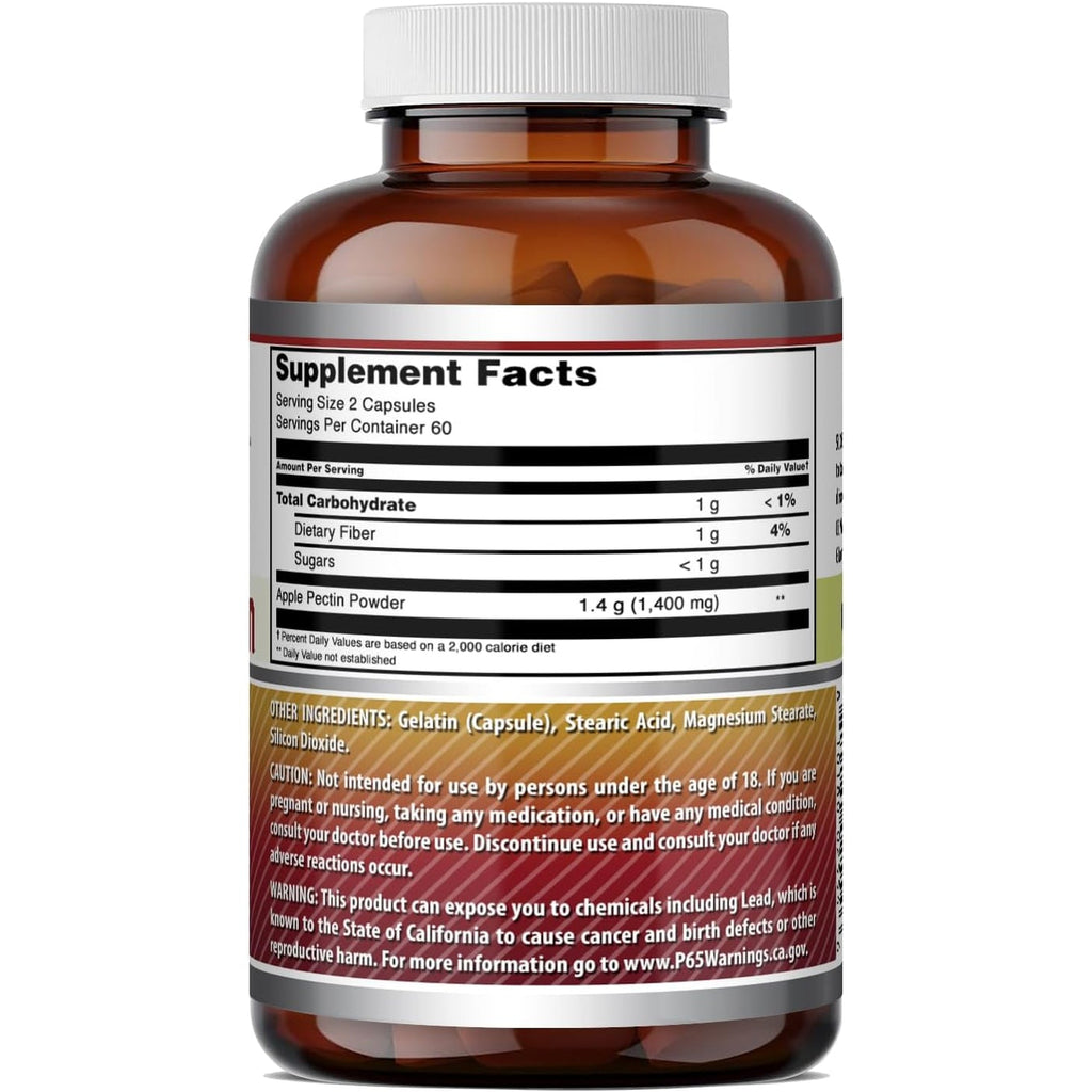 Amazing Formulas Apple Pectin 1400 Mg Supplement | Capsules | Non-Gmo | Gluten-Free | Made in USA (1 Pack | 120 Count)