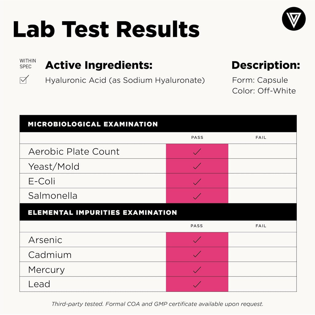 Vital Vitamins Hyaluronic Acid Supplements - Made with 200Mg of Low Molecular Weight Hyaluronic Acid - Supports Skin Hydration & Elasticity from within - 60 Capsules, 60 Servings