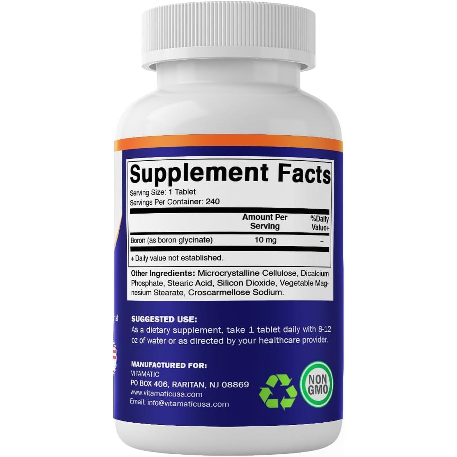 Vitamatic Chelated Boron (As Glycinate) 10Mg 240 Tablets - Supports Hormone Balance, Bone Health & Connective Tissue