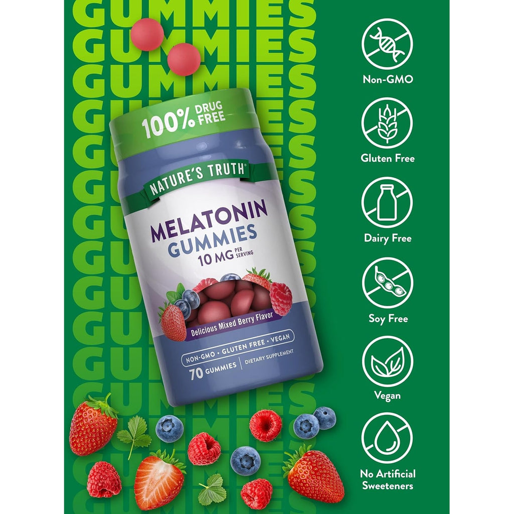 Nature'S Truth Melatonin 10Mg Gummies | 70 Count | Berry Flavor | Vegan, Non-Gmo, and Gluten Free Supplement