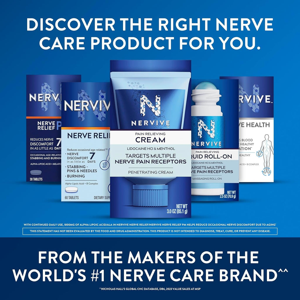 Nervive Nerve Relief PM, Occasional Nerve Discomfort II, Sleep Aid, Starts Working in 7 Days, Stabbing, Burning, Alpha Lipoic Acid, Melatonin, B Vitamins, Turmeric, Ginger, Nervive Supplement, 30 Ct