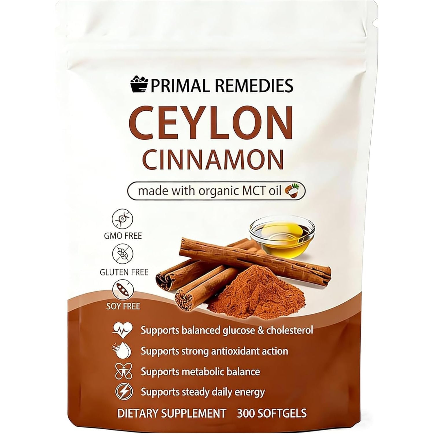 Primal Remedies Ceylon Cinnamon Made with Mct Oil – 300 Softgels, Non-Gmo & Gluten Free, Premium Ceylon Cinnamon Formula