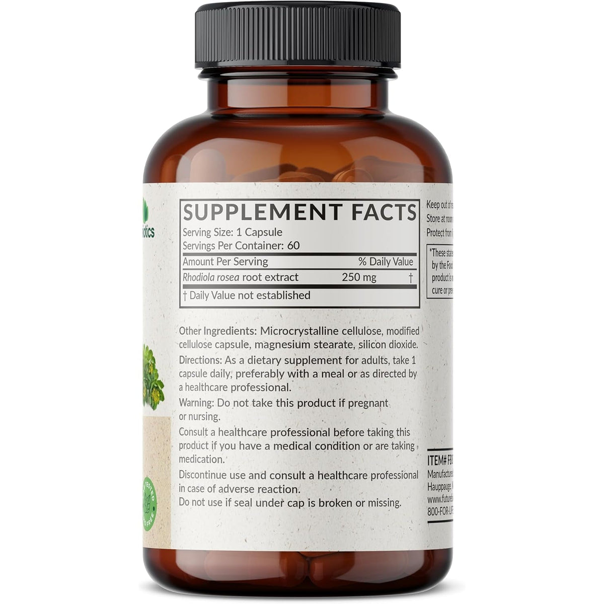 Futurebiotics Rhodiola Rosea Powder Adaptogenic Herb Vegetarian Capsules, 60 Count