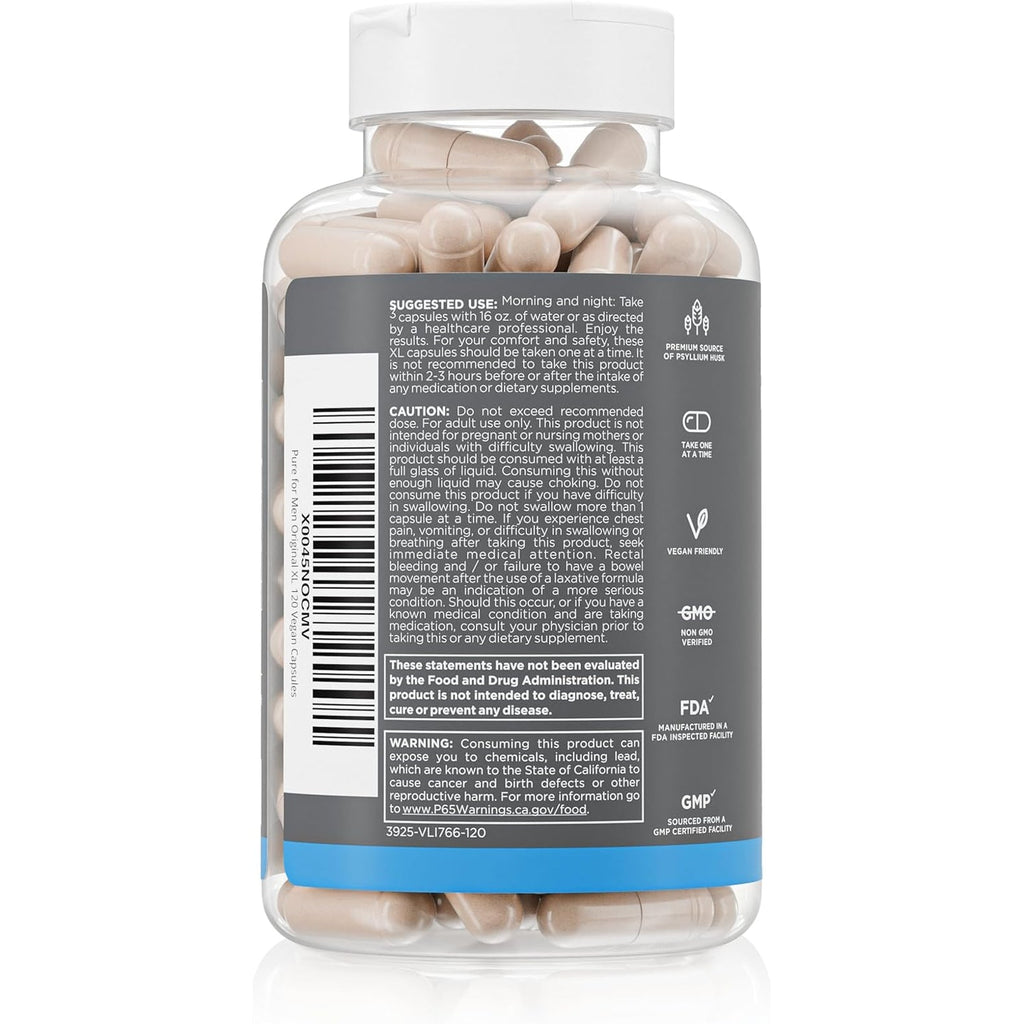 Pure for Men Stay Ready Fiber Extra Strength Supplement | Digestive Regularity | Bowel Movement & Gut Health Support | Vegan Cleanliness | Proprietary Formula | 120 Vegan XL Capsules