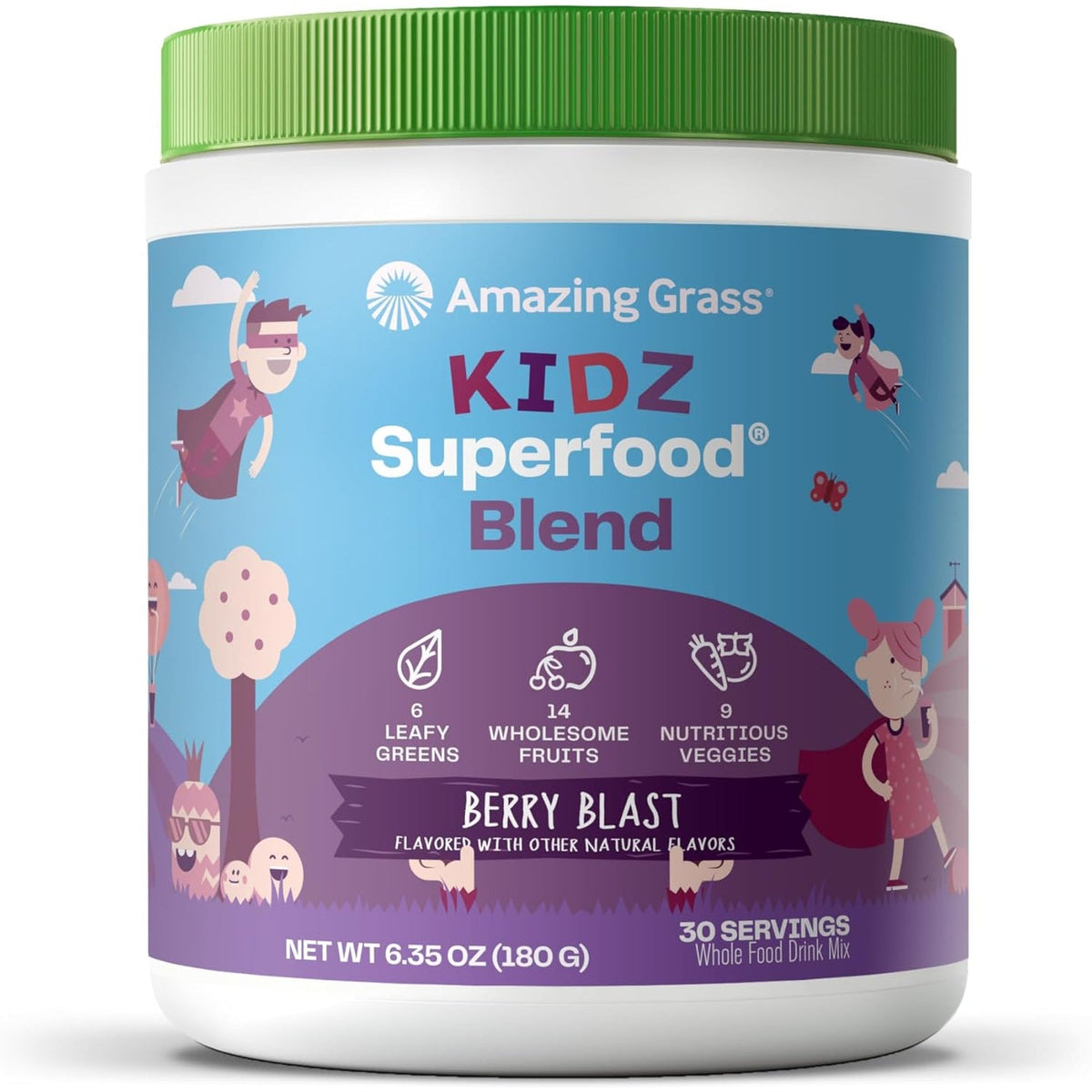 Amazing Grass Kidz Superfood: Organic Greens, Fruits, Veggies, Beet Root Powder & Probiotics for Healthy Kids, Berry Blast, 30 Servings