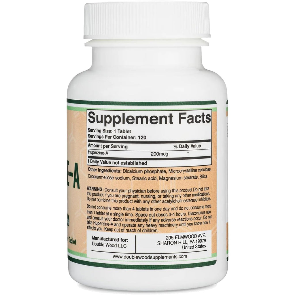 Huperzine a 200Mcg (Third Party Tested) 120 Tablets, Brain Supplement to Promote Acetylcholine (Acetylcholinesterase Inhibitor) - Supports Memory and Focus by Double Wood