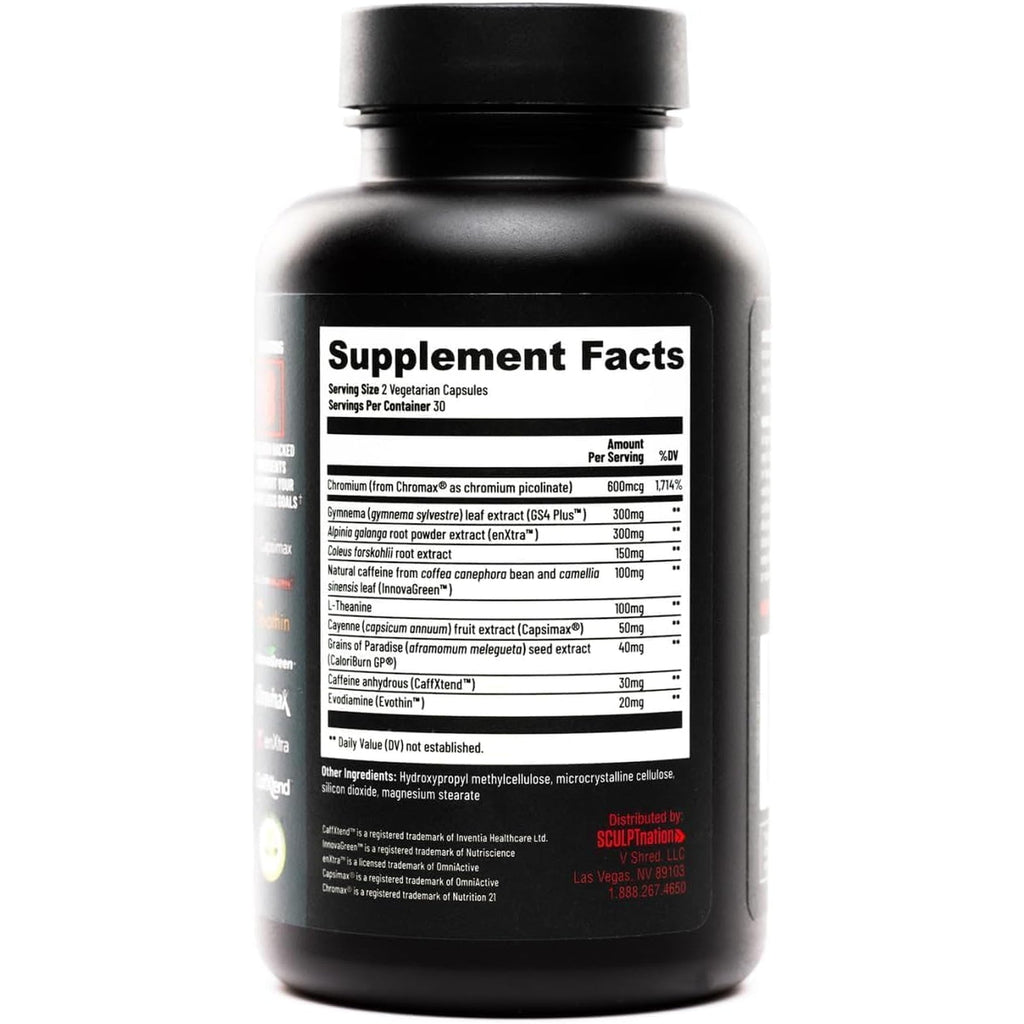 Sculpt Nation by V Shred Burn Thermogenic Fat Burner for Men & Women - Daytime Fat Burner Metabolism Booster - Premium Capsimax Cayenne Pepper, Chromax, Patented Ingredients - 60 Natural Veggie Pills