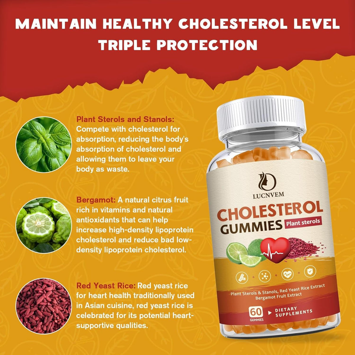 (2 Pack) Cholesterol Supplements Gummies for Cholesterol Healthy, Plant Sterols & Stanols, Red Yeast Rice, Citrus Bergamot Complex for Cholesterol, Maintain Healthy Cholesterol Levels - 60 Day Supply
