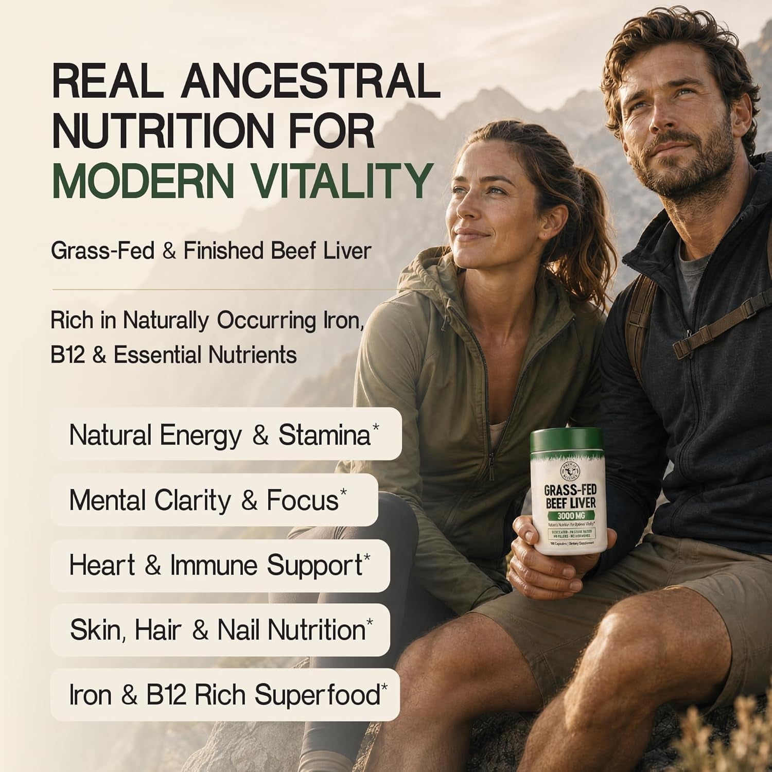 Grass Fed Beef Liver Capsules 3000Mg Desiccated Liver Supplement 100% Pasture Raised & Freeze Dried Natural Iron, Vitamin a & B12 for Energy Non-Gmo, No Fillers 180 Count
