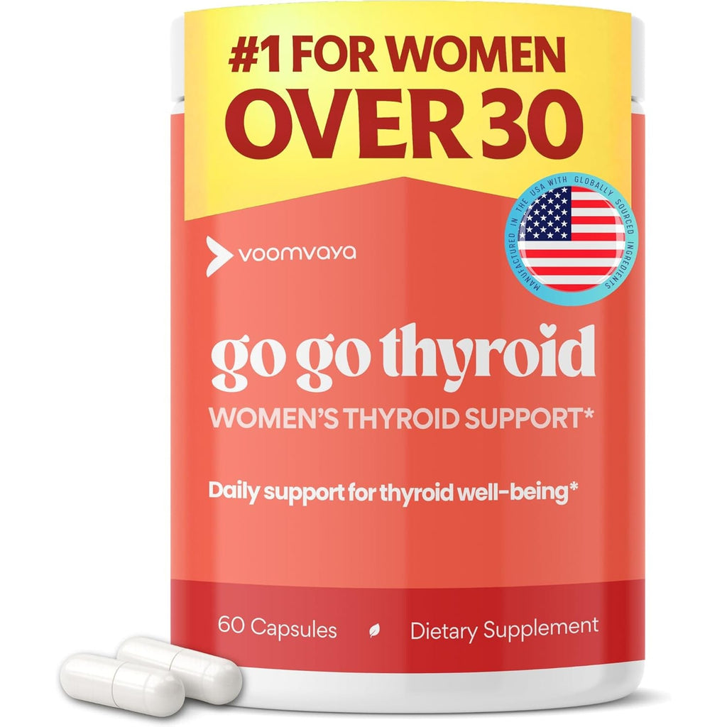 Voomvaya Go Go Thyroid - Thyroid Support for Women 30+ - Female-Focused Hormonal Balance & Thyroid Supplement with Iodine, Selenium & L Tyrosine - 3Rd Party Tested - 60 Capsules