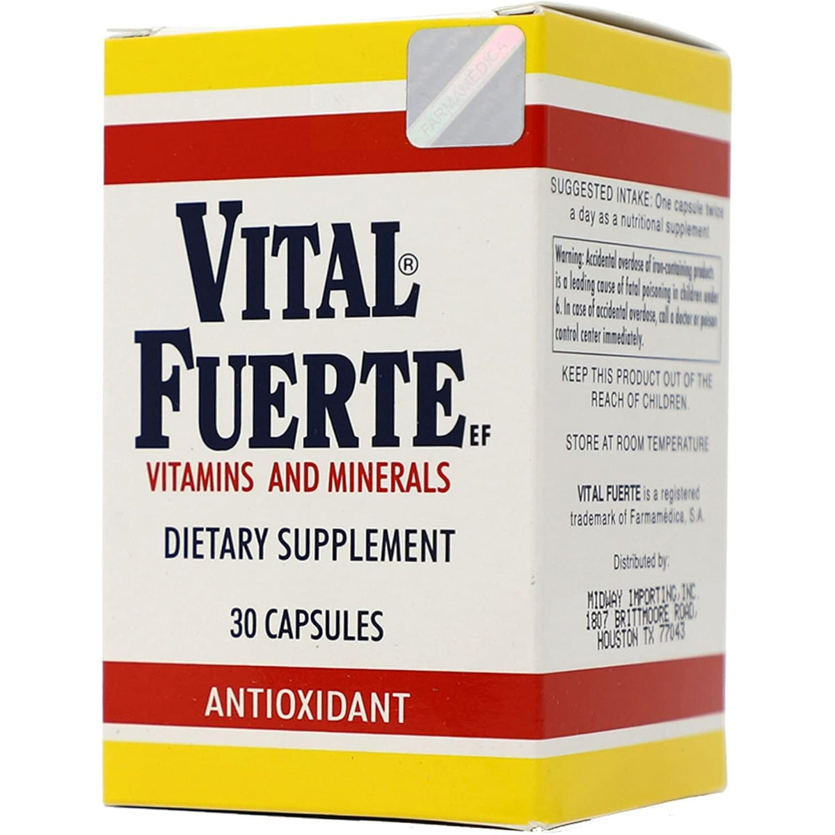 Vital Fuerte, Vitamins and Minerals Supplement, 30 Capsules, Bottle.
