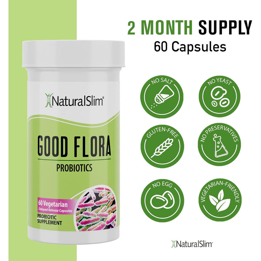 Naturalslim Good Flora, Probiotics for Women & Men - Gut Health Supplements with 7 Powerful Strains for De-Bloating & Vitality - Probiotics for Digestive Health, 60 Vegetarian Capsules, Solo
