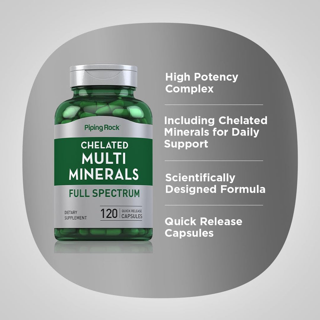 Piping Rock Mega Multi Mineral Chelated Supplement | 120 Capsules | for Men and Women | Iron Free | Non-Gmo, Gluten Free