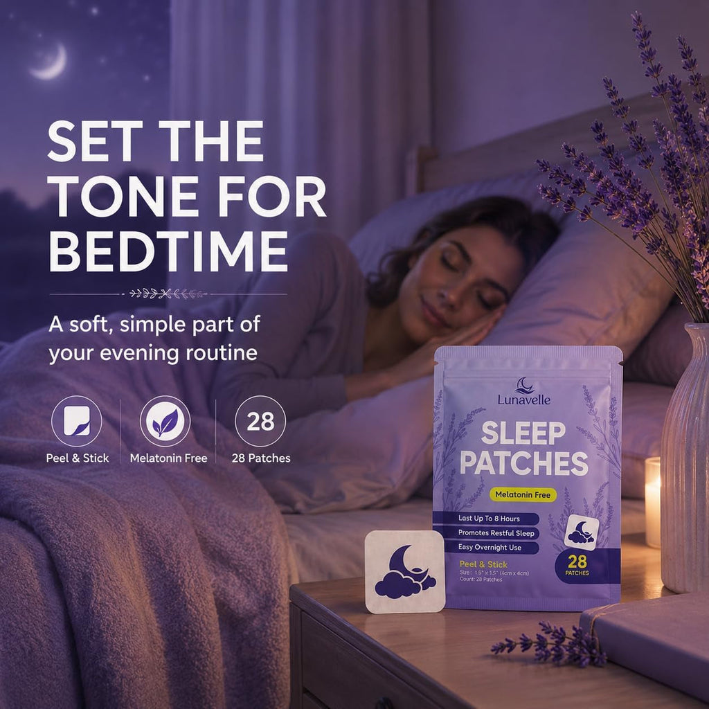 Lunavelle Melatonin-Free Sleep Patches for Adults - Natural Sleep Aid with Magnesium, L-Theanine, GABA & Valerian Root - 28 Patches