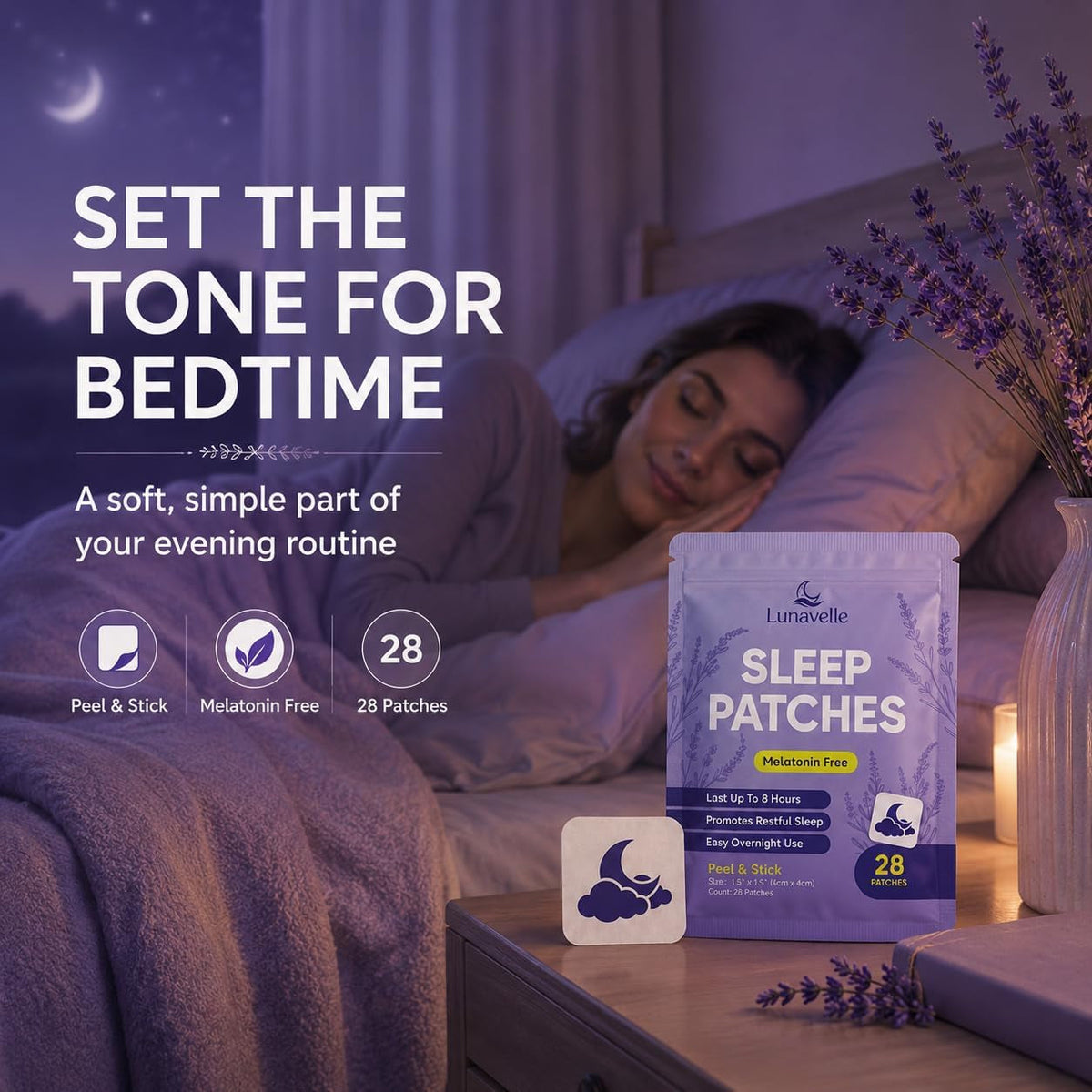 Lunavelle Melatonin-Free Sleep Patches for Adults - Natural Sleep Aid with Magnesium, L-Theanine, GABA & Valerian Root - 28 Patches
