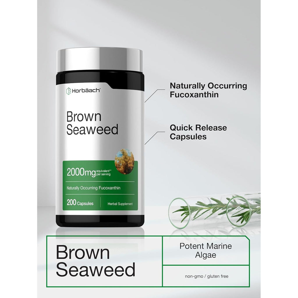 Horbäach Brown Seaweed Extract Capsules | 200 Pills | Fucoxanthin Supplement | Non-Gmo, Gluten Free