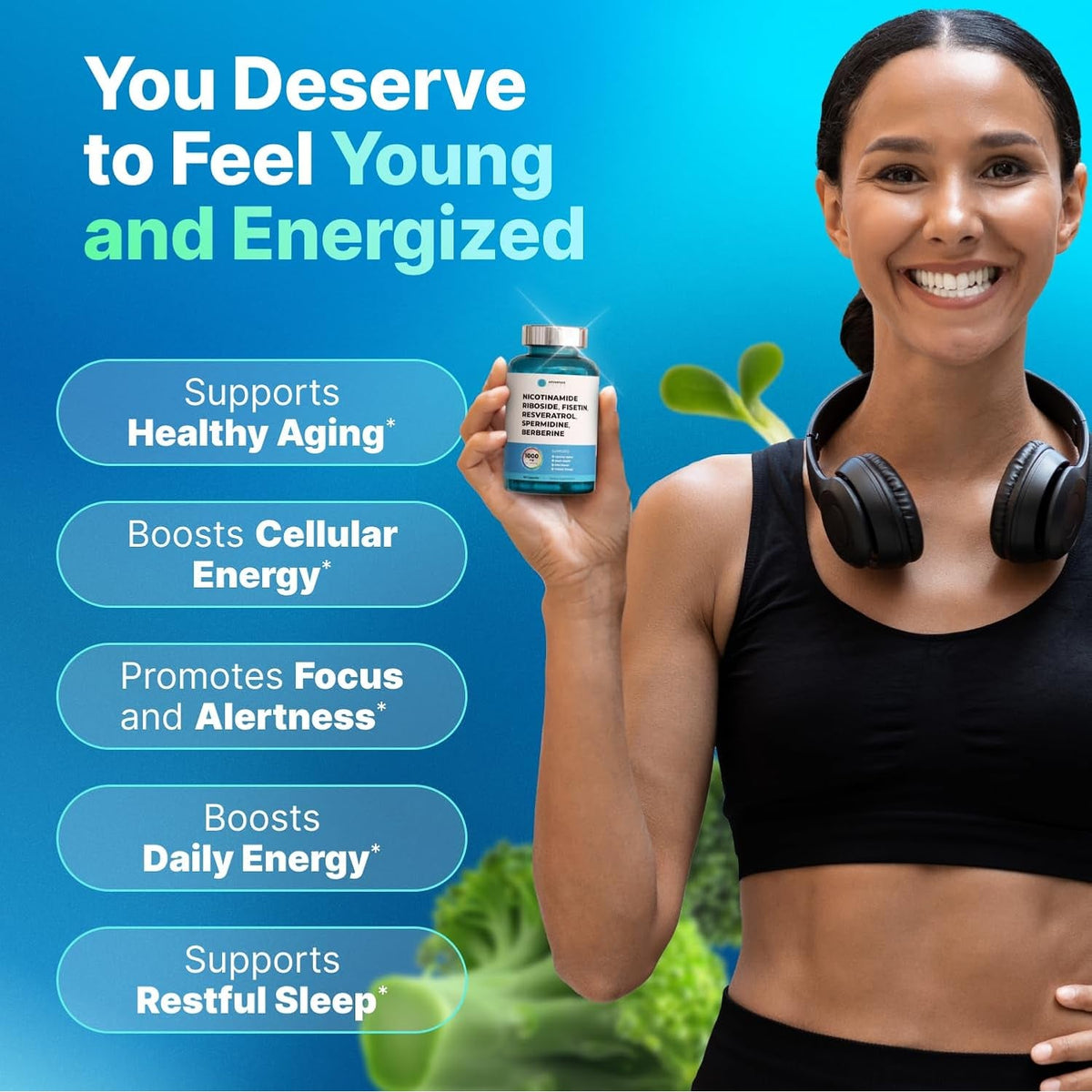 Liposomal Nicotinamide Riboside NR Supplement Resveratrol NAD : Nicotinamide 500Mg W/Fisetin, Resveratrol Powder Spermidine Berberine NAD Resveratrol Supplement 500 Mg - 60 Caps 1 Pack