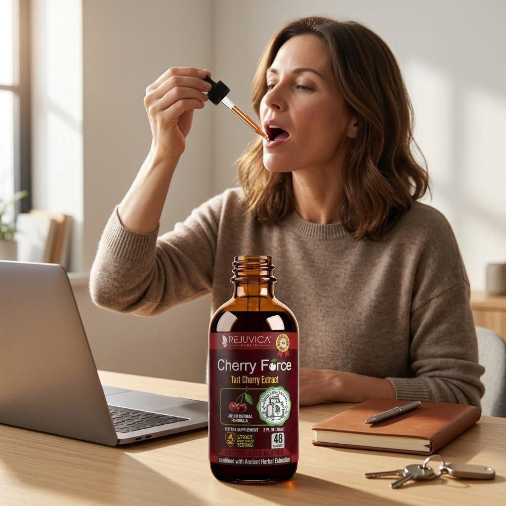 Rejuvica Health Cherry Force Montmorency Tart Cherry Liquid Drops 2 Fl Oz | Joint & Uric Acid Support | Helps with Inflammation, Sleep & Recovery | High Absorption Liquid Extract | Vegan Supplement