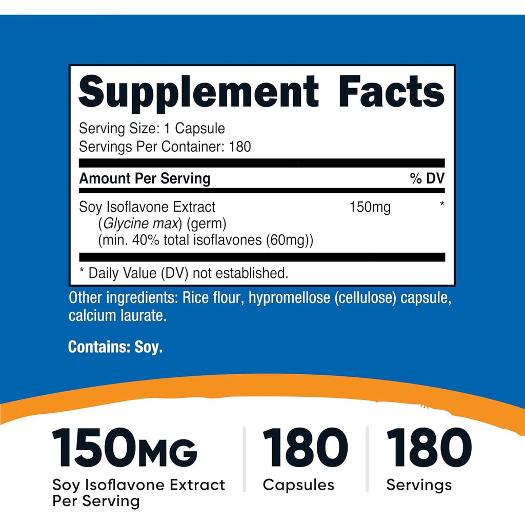 Nutricost Soy Isoflavones 150Mg, 180 Veggie Capsules - Gluten Free, Non-Gmo, Vegetarian Friendly