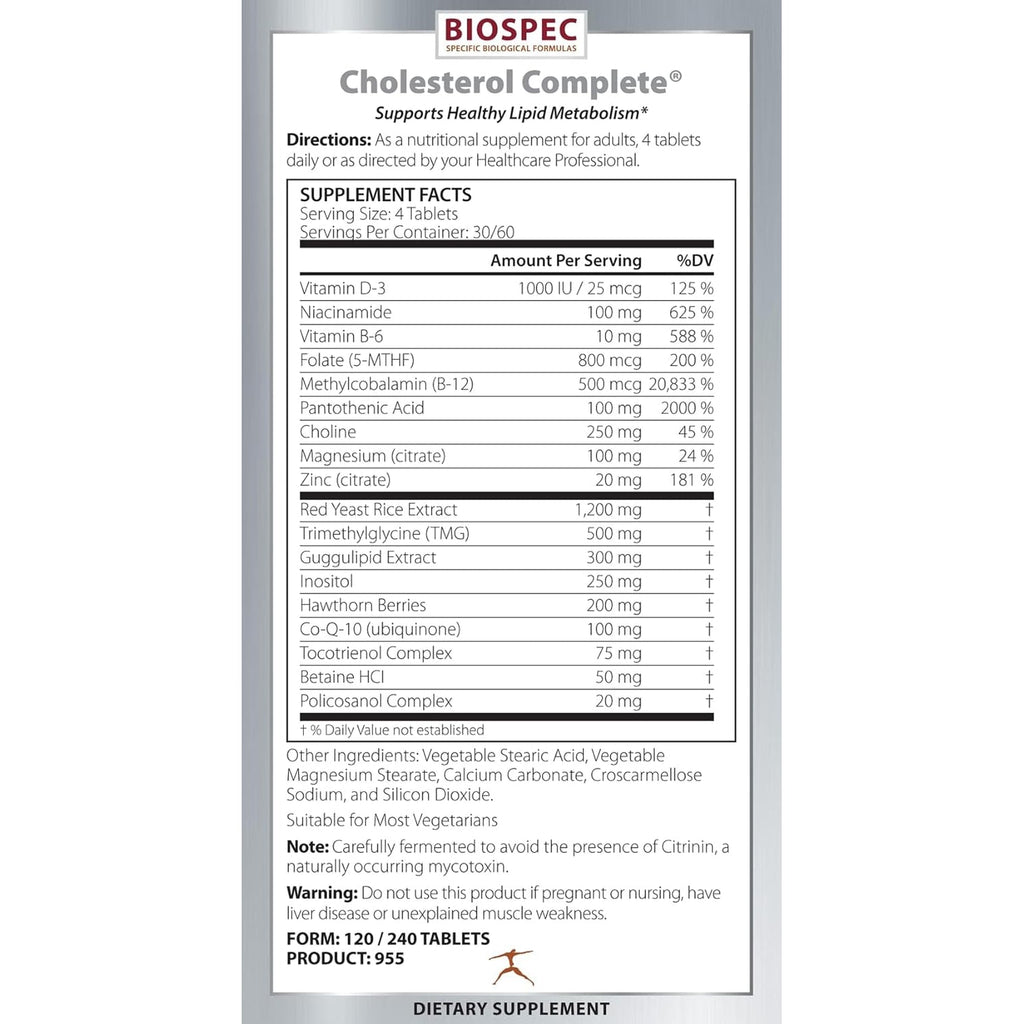BIOSPEC NUTRITIONALS Cholesterol Complete - Natural Cholesterol Support for Cardiovascular and Heart Health* - Red Yeast Rice, CO-Q-10, Hawthorn, Magnesium (240 Tablets)