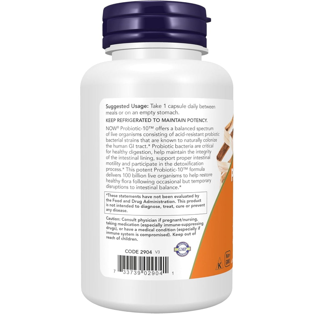 NOW Foods Supplements, Probiotic-10™, 100 Billion, with 10 Probiotic Strains,Dairy, Soy and Gluten Free, Strain Verified, 60 Veg Capsules