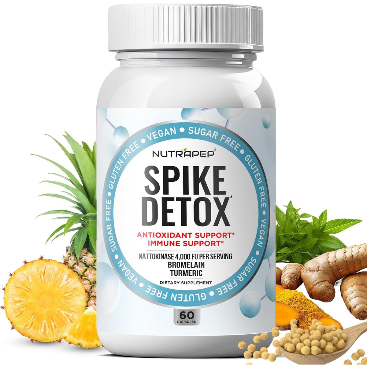 Nutrapep Spike Protein Detox Supplement - 4000 FU Nattokinase with Bromelain Selenium Dandelion Root Turmeric Extract & Curcumin - Foreign Protein Cleanse and Immune Support - Vegan Gluten-Free