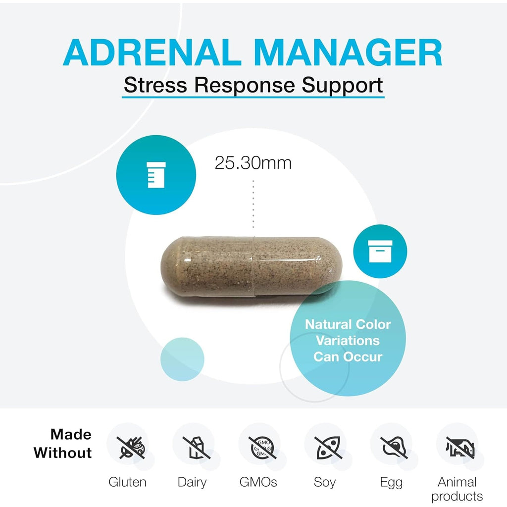 XYMOGEN Adrenal Manager - Adrenal Health Supplement for Everyday Stress Support - Argentinian Bovine Tissues - Pantothenic Acid, Vitamin C, Vitamin B6 - Dairy-Free & Gluten-Free - 120 Capsules
