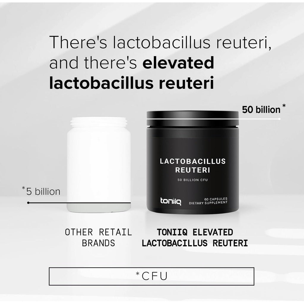 Toniiq 50 Billion CFU Lactobacillus Reuteri Probiotic 50Mg per Serving - L Reuteri Probiotics - Highest CFU Count Lactobacillus Reuteri Probiotic - 60 Vegetarian Capsules - 60 Servings