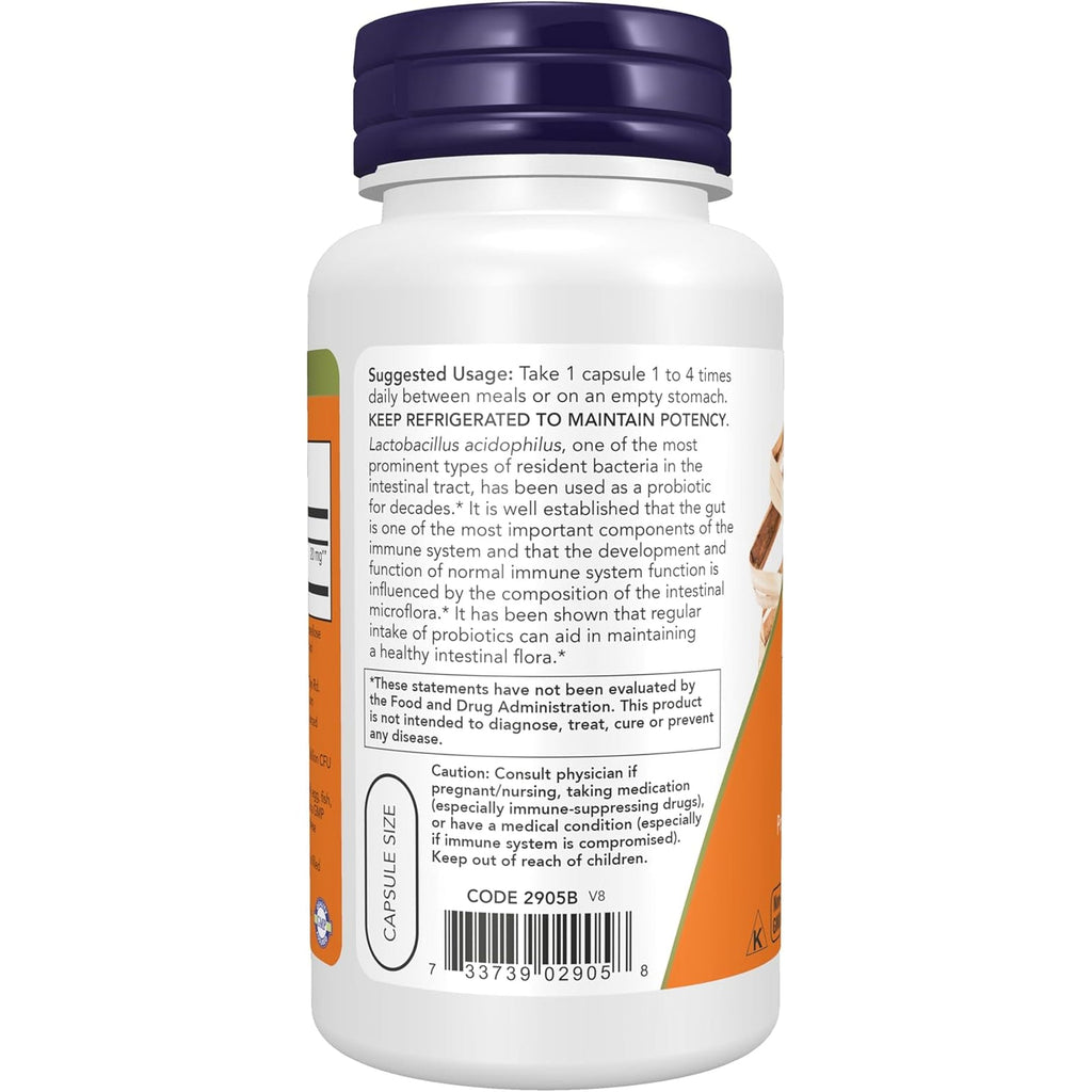 NOW Foods Supplements, Acidophilus, Two Billion, Strain Verified, Healthy Intestinal Flora*, 100 Veg Capsules