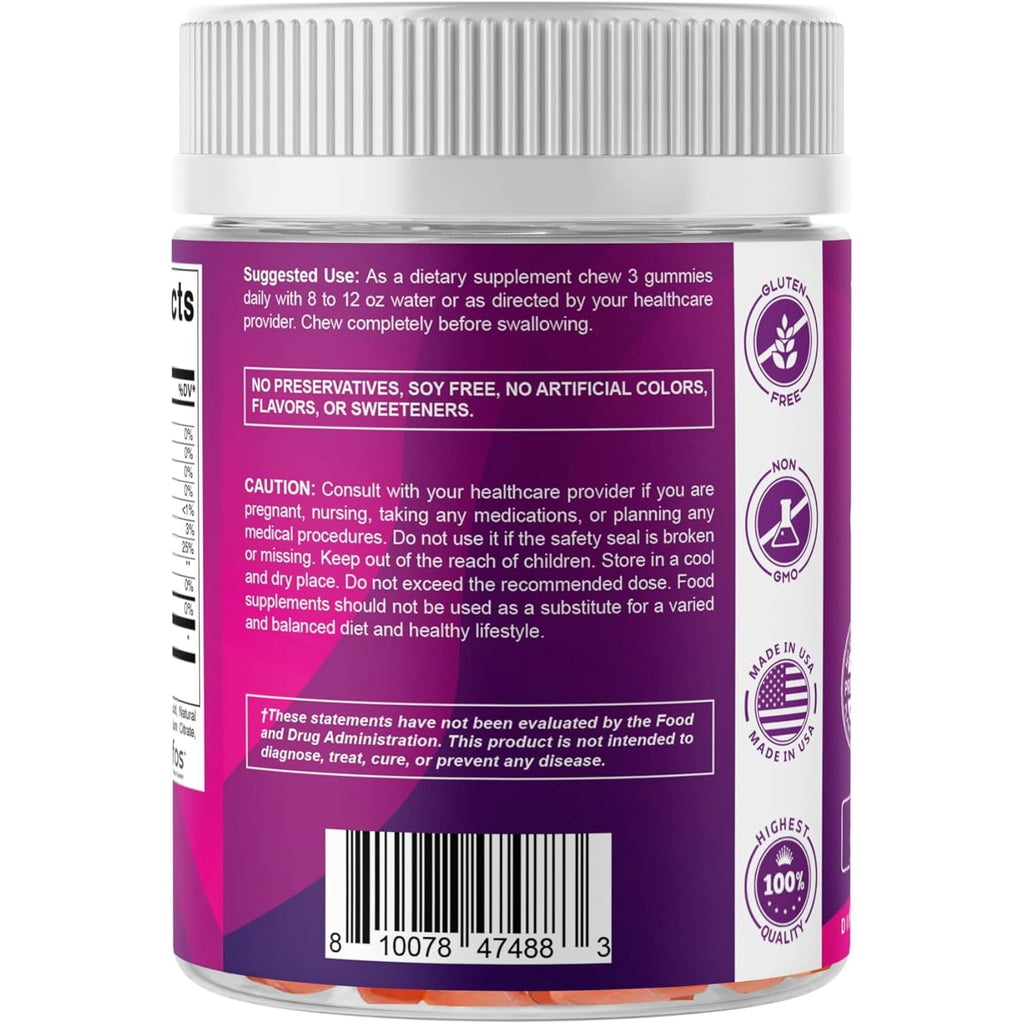 Vitamatic Prebiotic Fiber Gummies for Adults, 7G Extra Strength, Zero Sugar Added, 240 Pectin Based Gummies, Digestive Health & Regularity Support