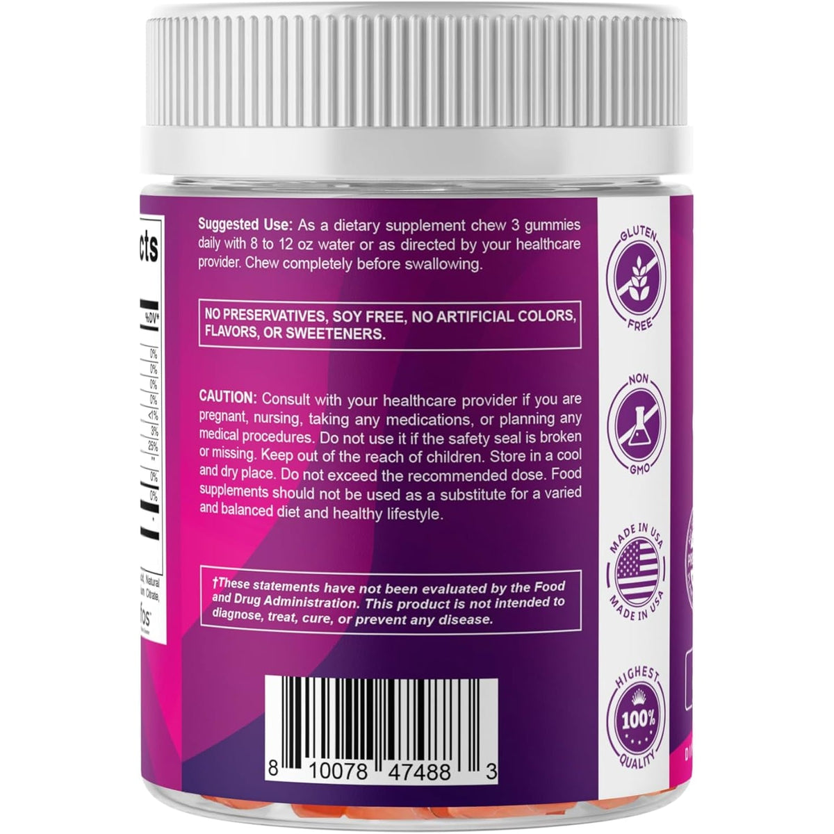 Vitamatic Prebiotic Fiber Gummies for Adults, 7G Extra Strength, Zero Sugar Added, 240 Pectin Based Gummies, Digestive Health & Regularity Support