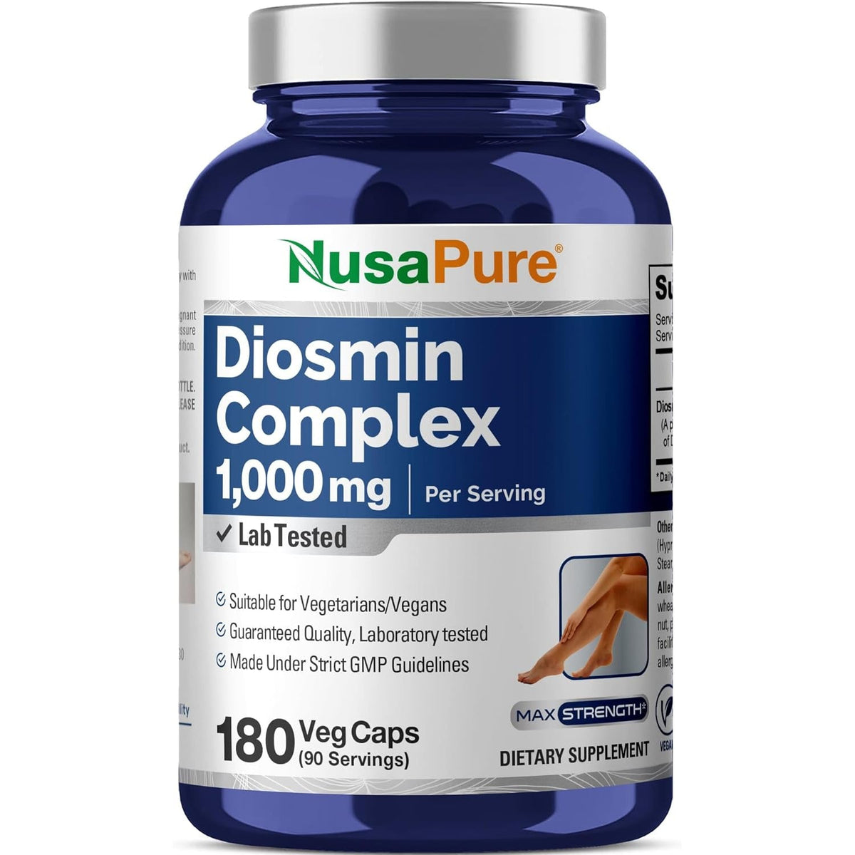 Nusapure Diosmin Complex 1,000Mg per Serving 180 Veggie Caps (Non-Gmo, Vegan) Citrus Aurantium