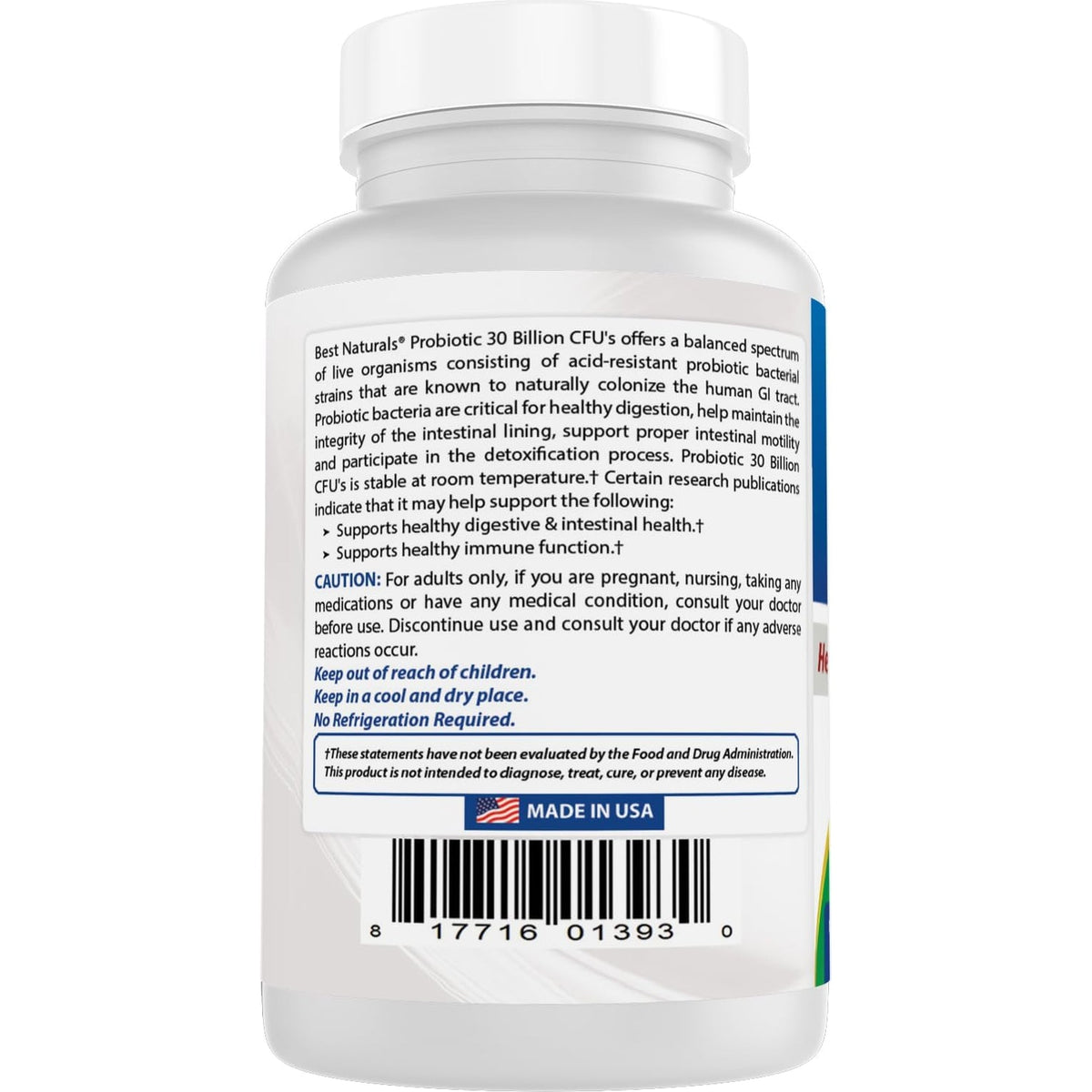 Best Naturals Probiotic 10 Strains & 30 Billion CFU Intestinal Flora, 120 Veggie Capsules - Shelf Stable Probiotic (4146365)